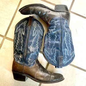 Vintage 80s Dan Post Cowboy Boots - Leather Alligator Western Style - Mens 10
